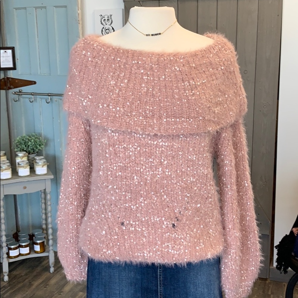 Off the Shoulder Eyelash Sweater
